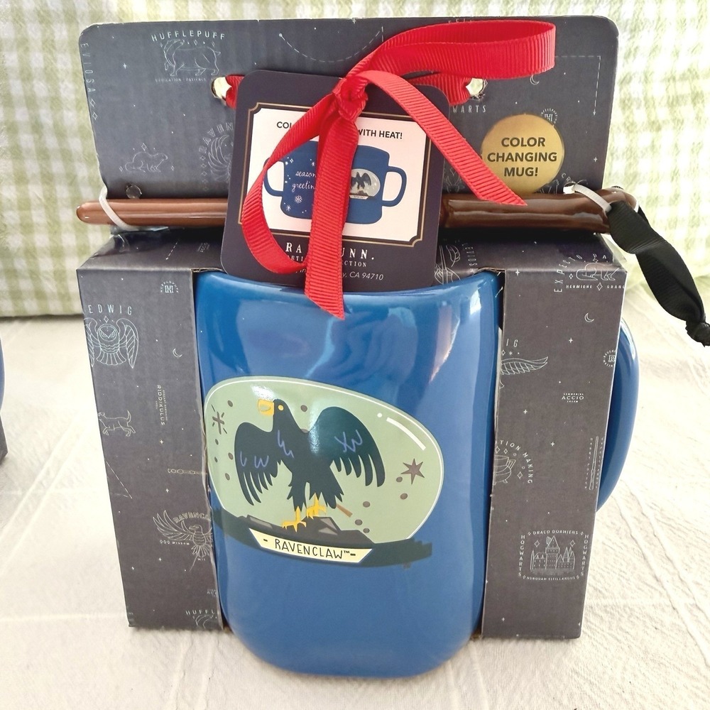 NIB Rae Dunn Harry Potter ( Ravenclaw) Color Changing Mug With Wand Stirrer